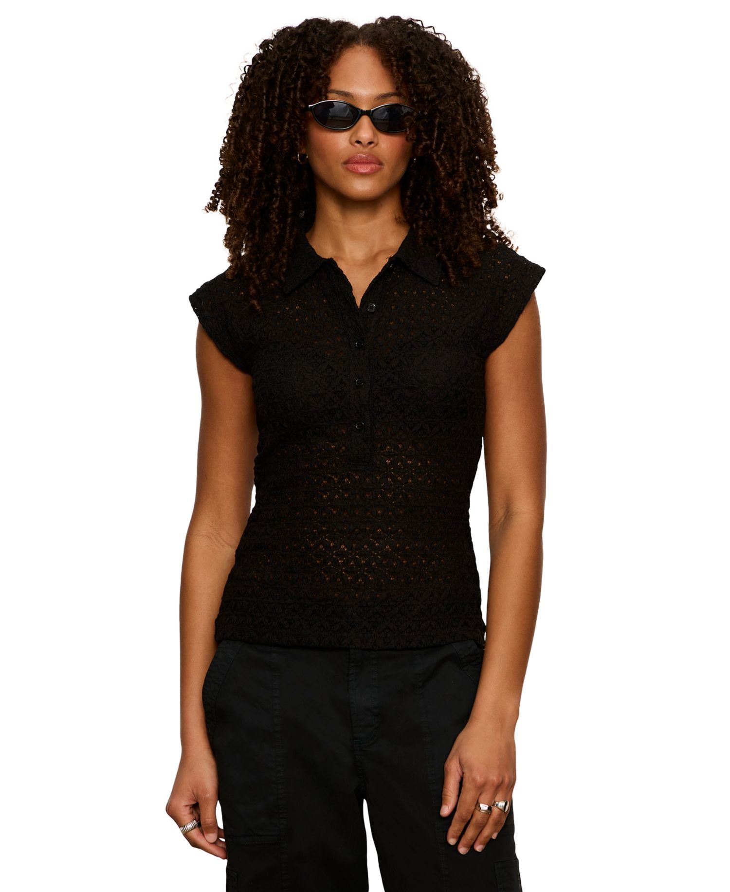 Women's Lace Muscle Sleeveless Collared T-Shirt