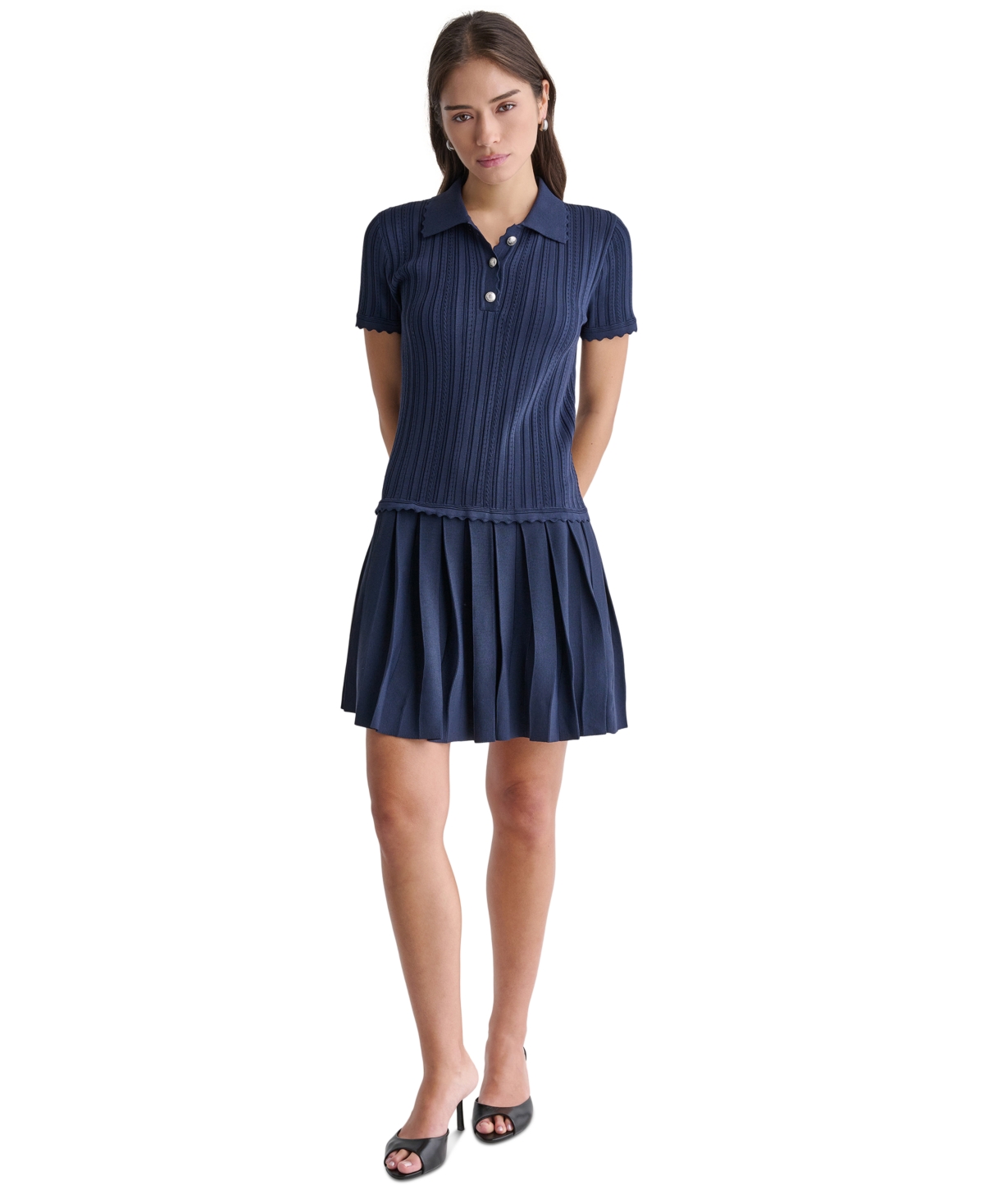 Bcbg Women's Short-Sleeve Pleated Drop-Waist Sweater Dress