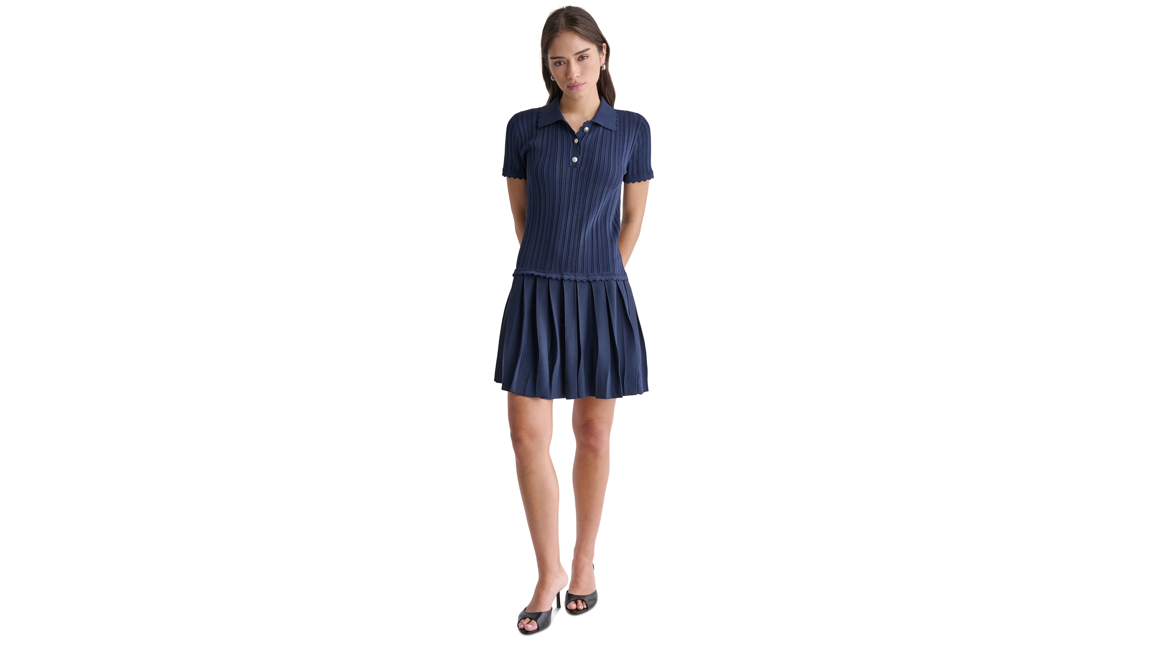 Bcbg Women's Short-Sleeve Pleated Drop-Waist Sweater Dress