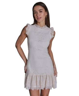Women's Floral Lace Ruffle Hem Shift Dress