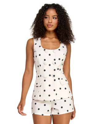 Juniors' Polka Dot Tailored Button-Front Romper