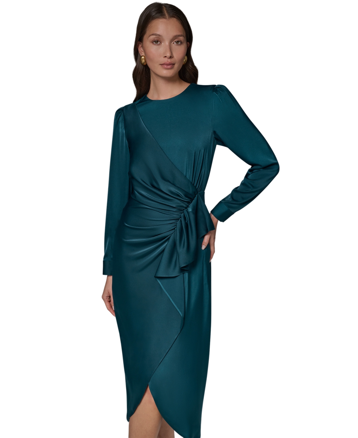 Donna Karan New York Petite Ruffle Trim Satin Midi Dress