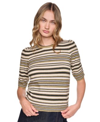 Petite Striped Puff-Sleeve Sweater
