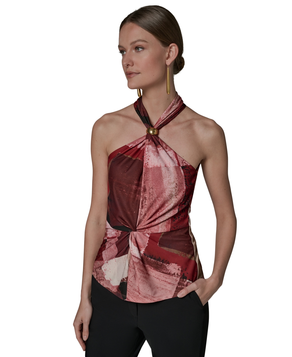 Donna Karan New York Women's Geometric Printed Halter Neck Top