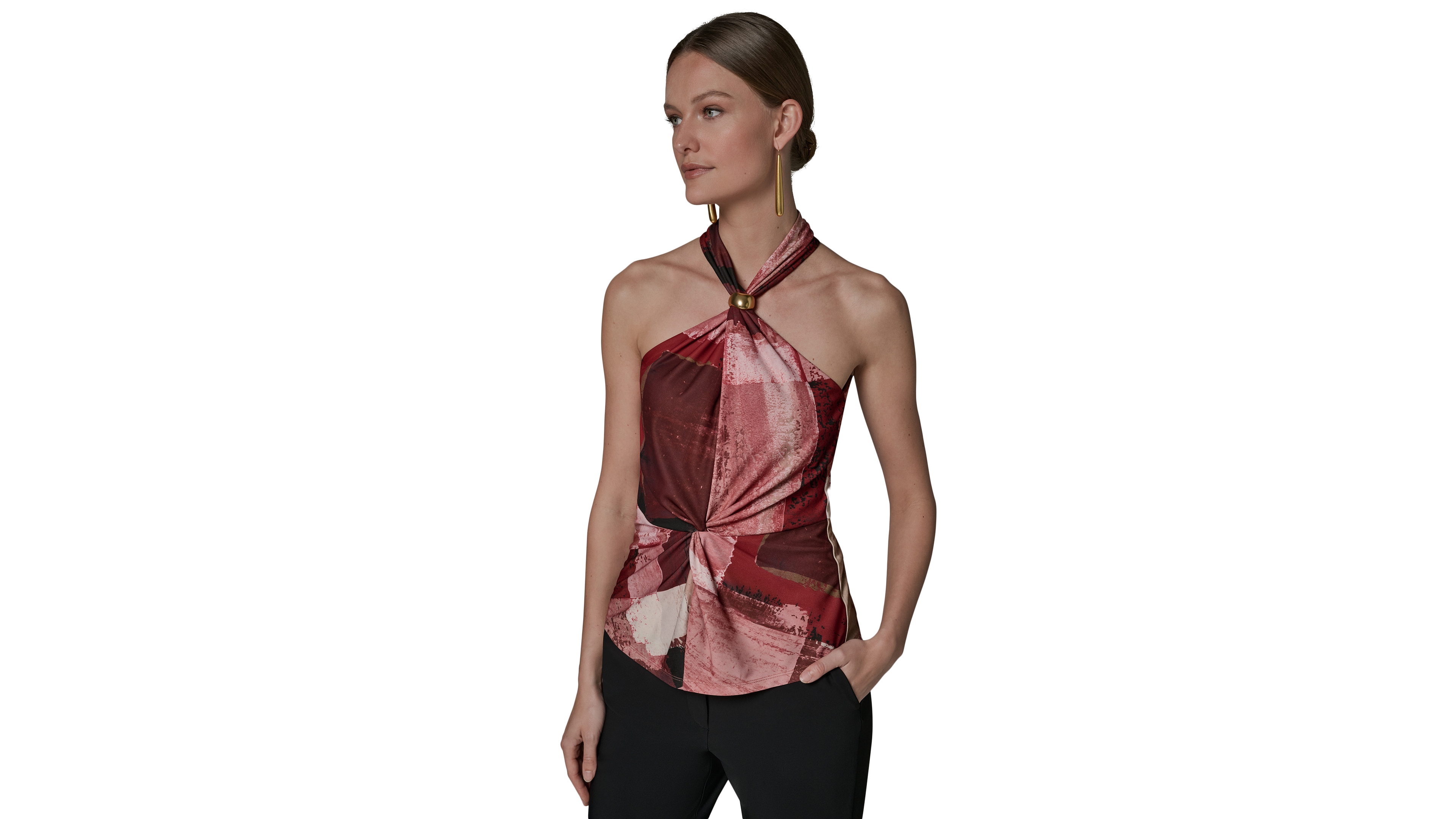 Donna Karan New York Women's Geometric Printed Halter Neck Top