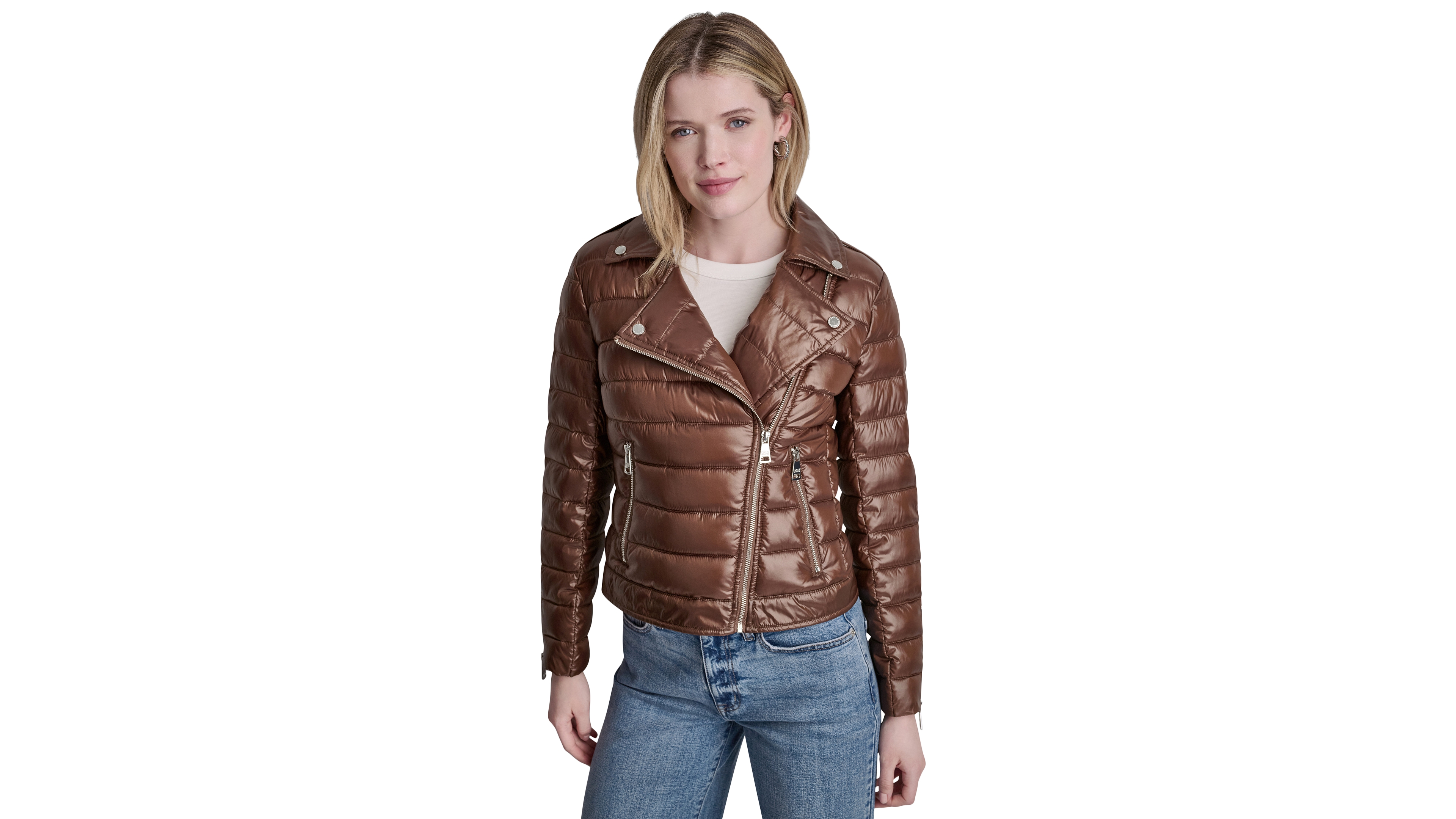 Dkny Jeans Women's Moto Style Lightweight Puffer Jacket