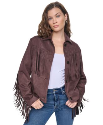 Women's Fringe Detail Collared Button-Front Jacket