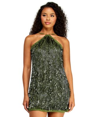 Juniors' Halter Neck Novelty Paillette Sequin Dress