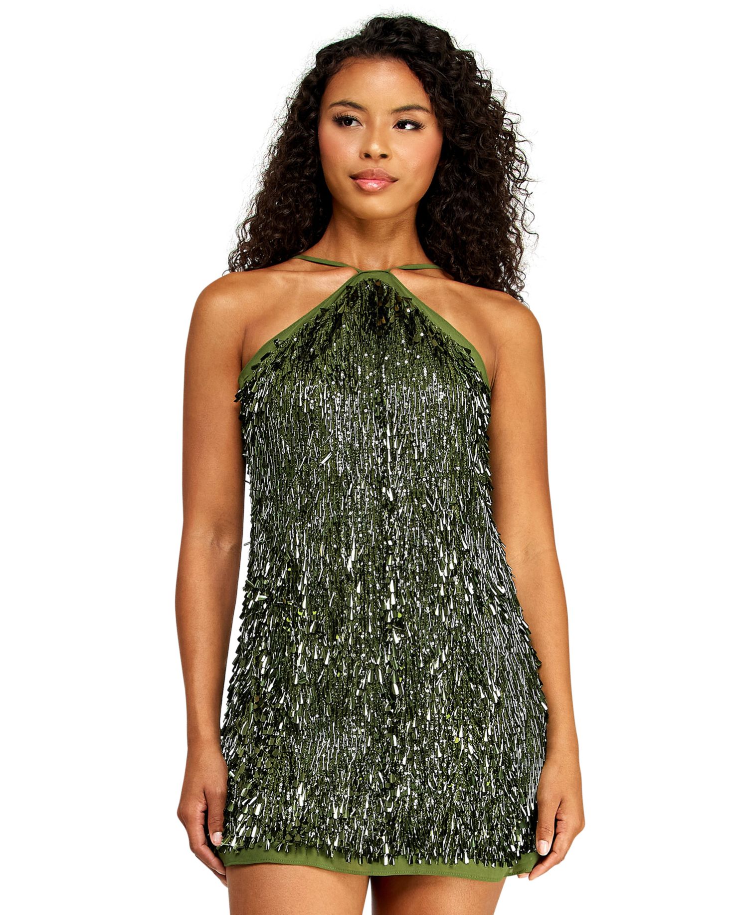 Juniors' Halter Neck Novelty Paillette Sequin Dress