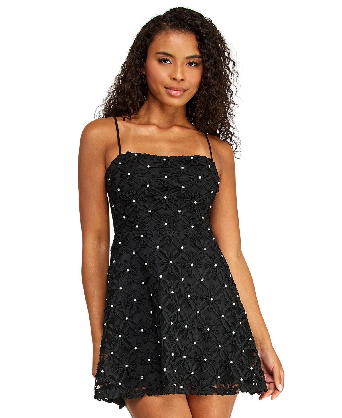 Alex & Sophia Juniors Square Neck Soutache Dress
