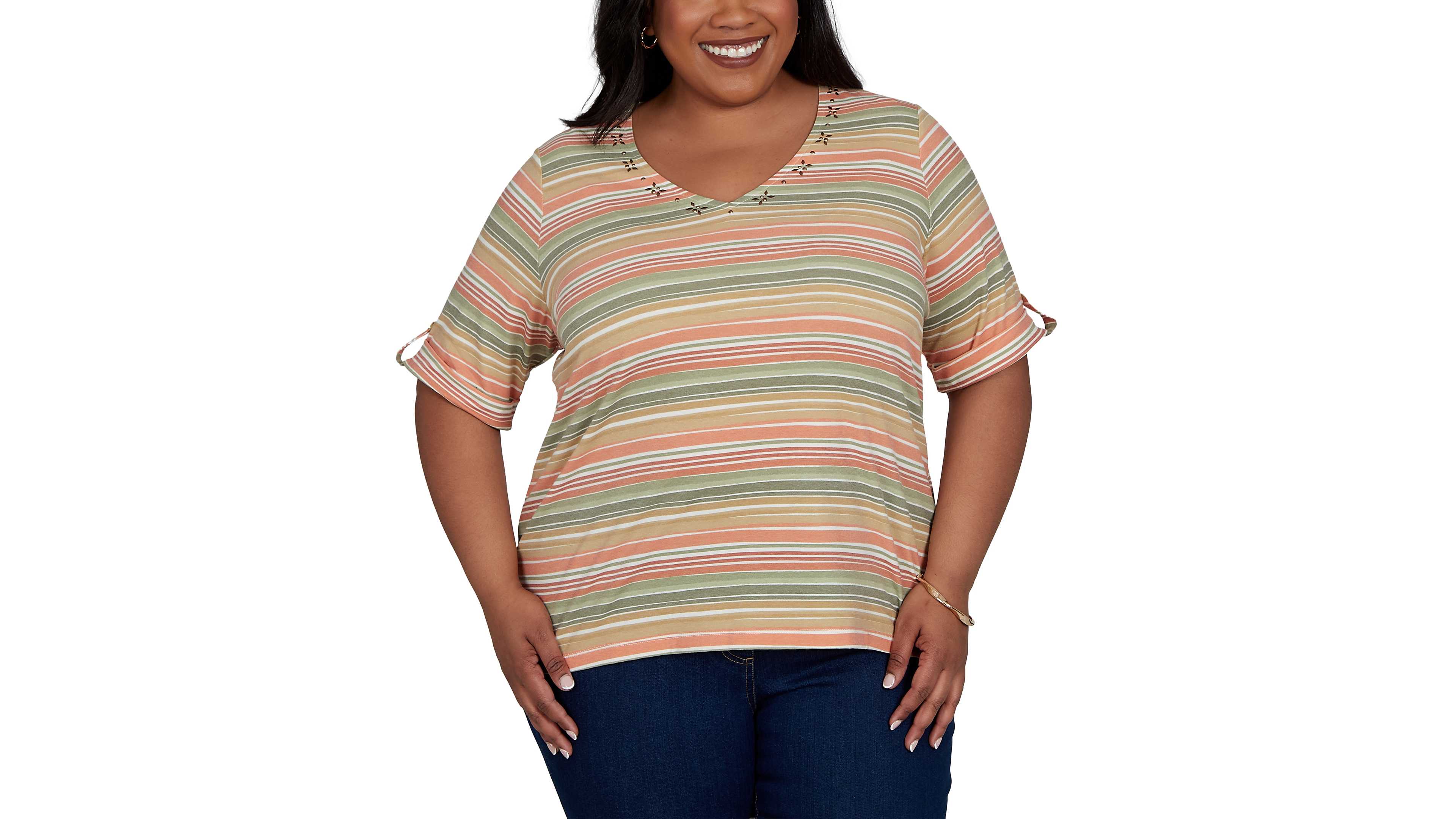 Hearts Of Palm Plus Printed Short-Sleeve Top