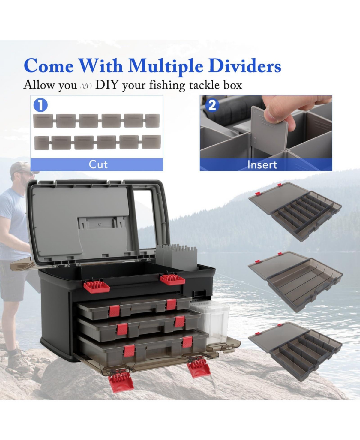 Piscifun 5 Layer Fishing Tackle Box Organizer With Removable Utility Boxes Adjustable Dividers Portable Storage