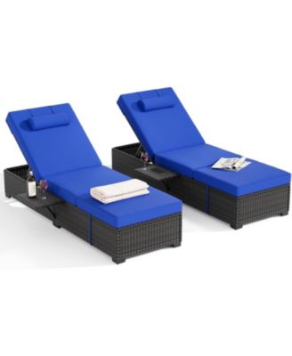 Patio Chaise Lounge Chairs, Set of 2, Adjustable Reclining Sun Loungers with All-Weather PE Wicker & Steel Frame