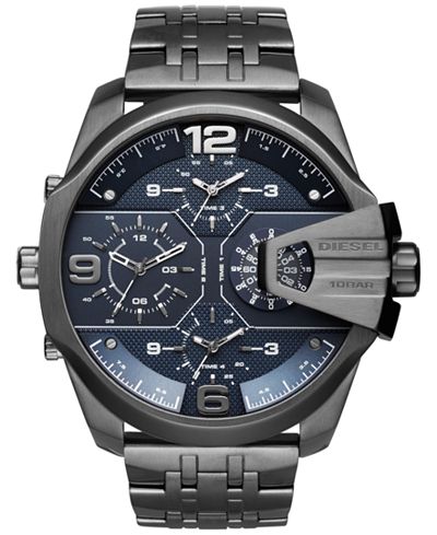 Diesel Men's Chronograph Uber Chief Gunmetal Ion-Plated Stainless Steel Bracelet Watch 55x62mm DZ7392