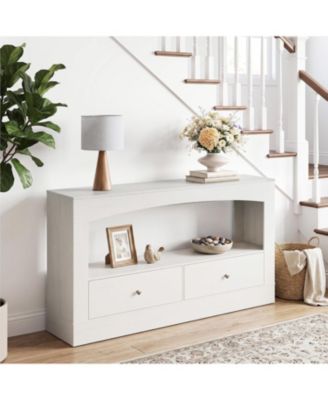 63" Modern Console Table with 2 Drawers and Open Shelf, Wave Pattern, Narrow Sofa Table