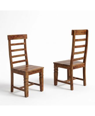 Set of 2 Solid Sheesham Wood Ladderback Dining Chairs with Hand-Carved Detailing