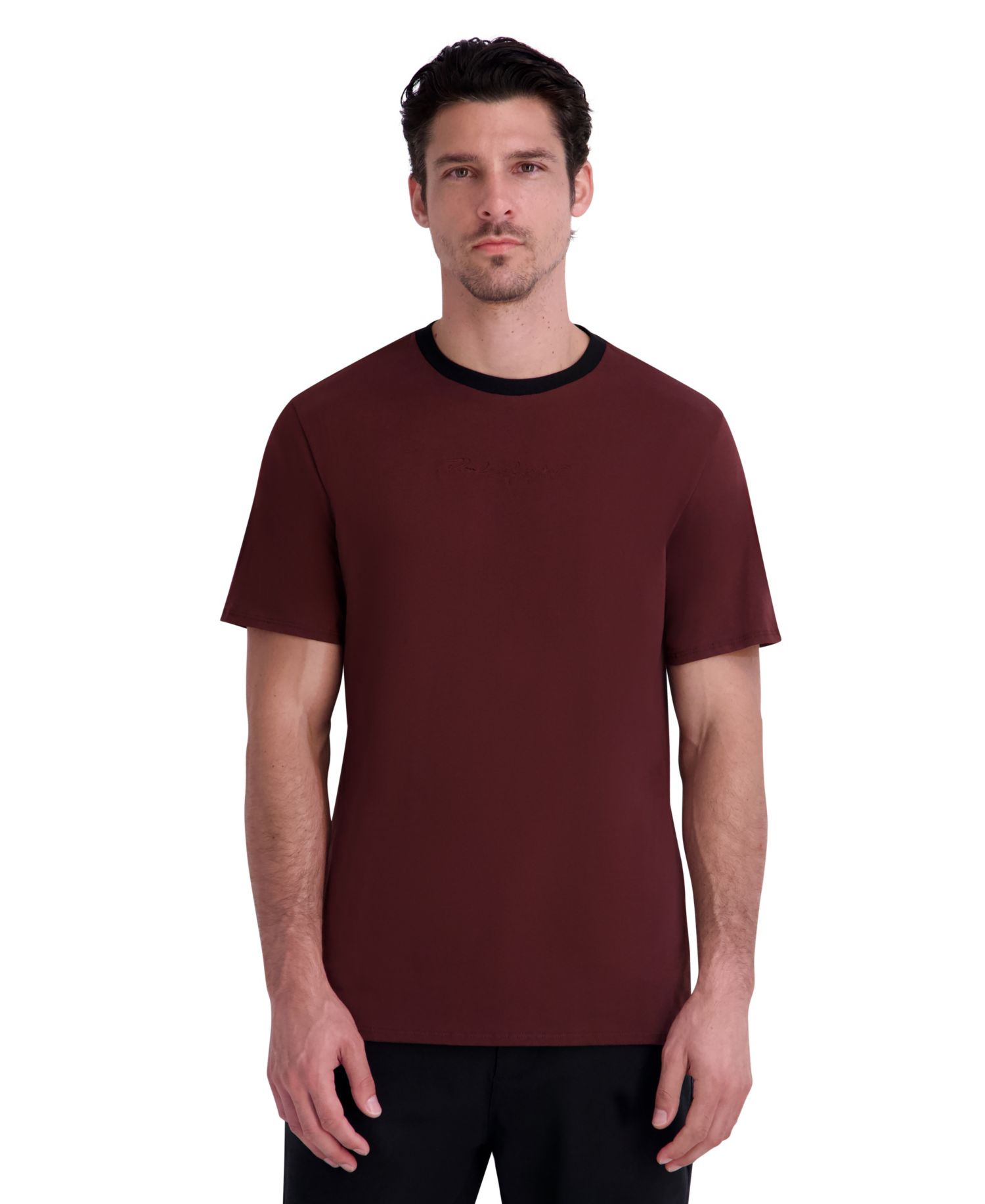 Men's Embossed-Signature Contrast-Trim T-Shirt