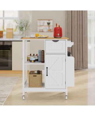 Mobile Kitchen Island Cart with Storage Cabinet, Drawer and Spice Rack