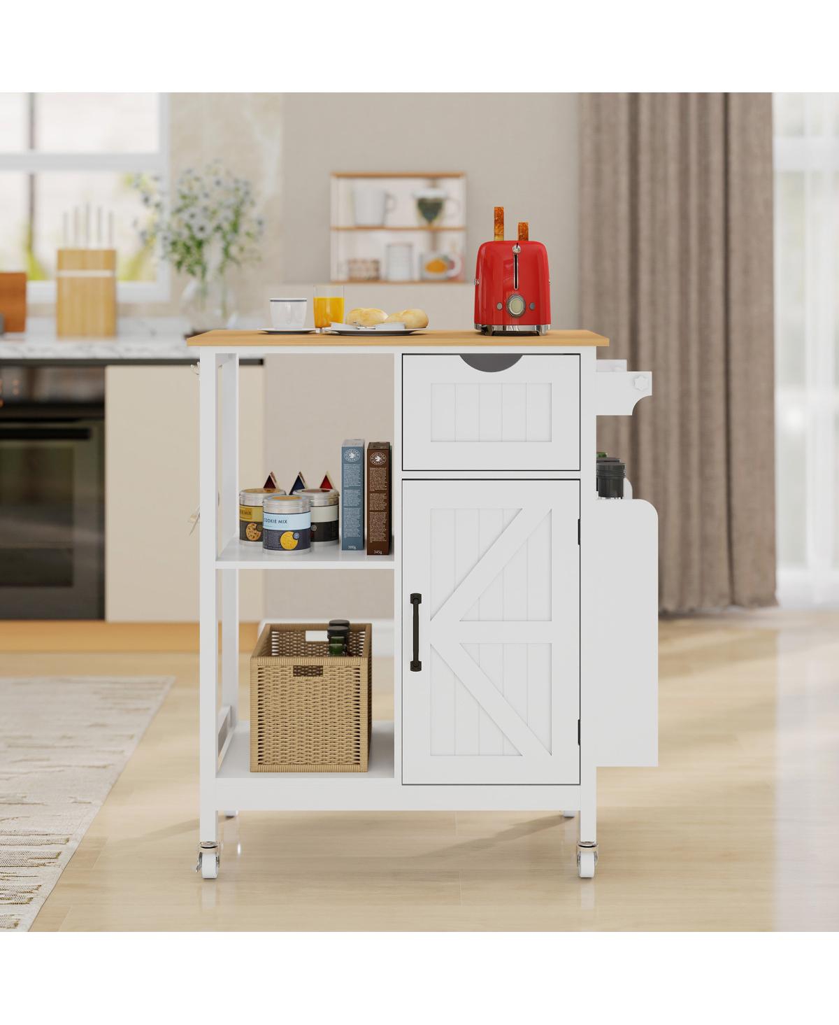 Streamdale Furniture Mobile Kitchen Island Cart with Storage Cabinet, Drawer and Spice Rack - Ancient white