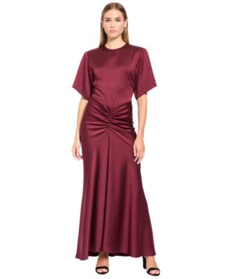 Women's Wedding Guest Short-Sleeve Satin Maxi Dress