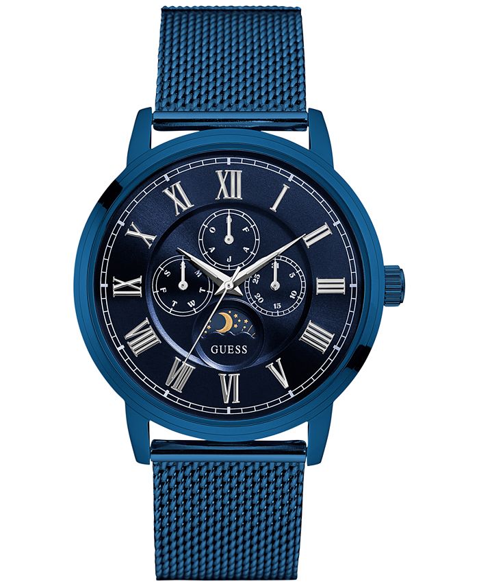 GUESS Men's Multifunction Blue Stainless Steel Bracelet Watch 43mm ...