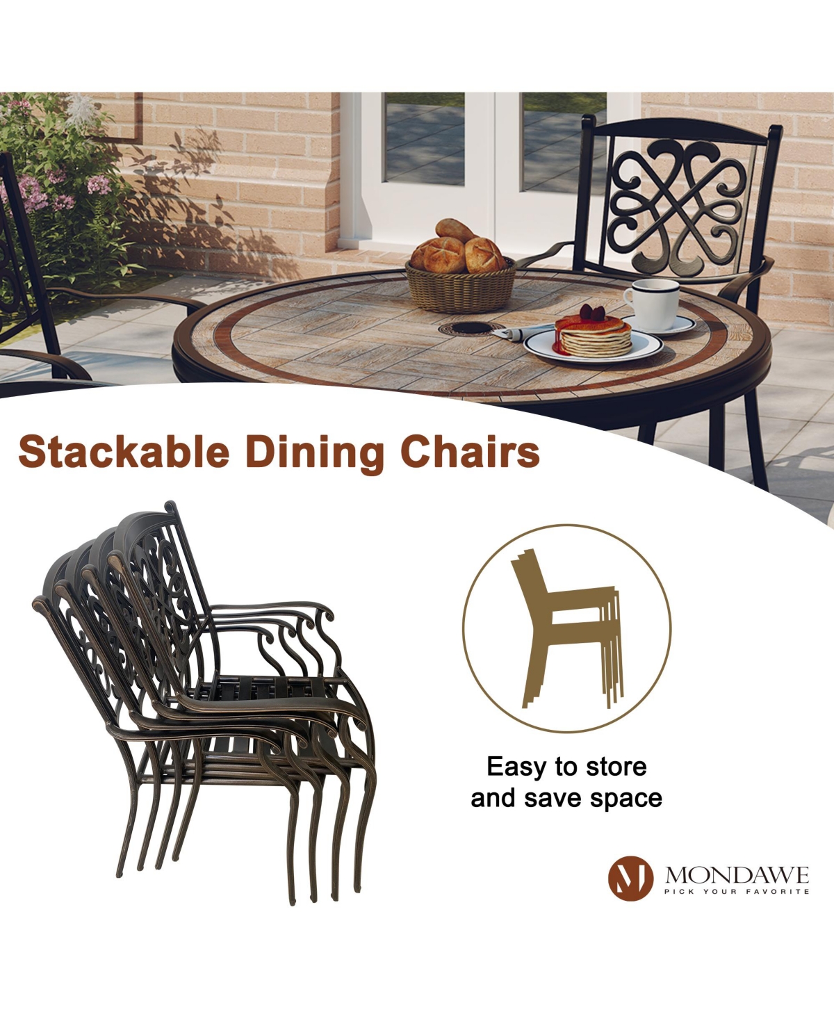 Mondawe Set of 2 Outdoor Aluminum Swivel Rocker Dining Chairs with Cushions