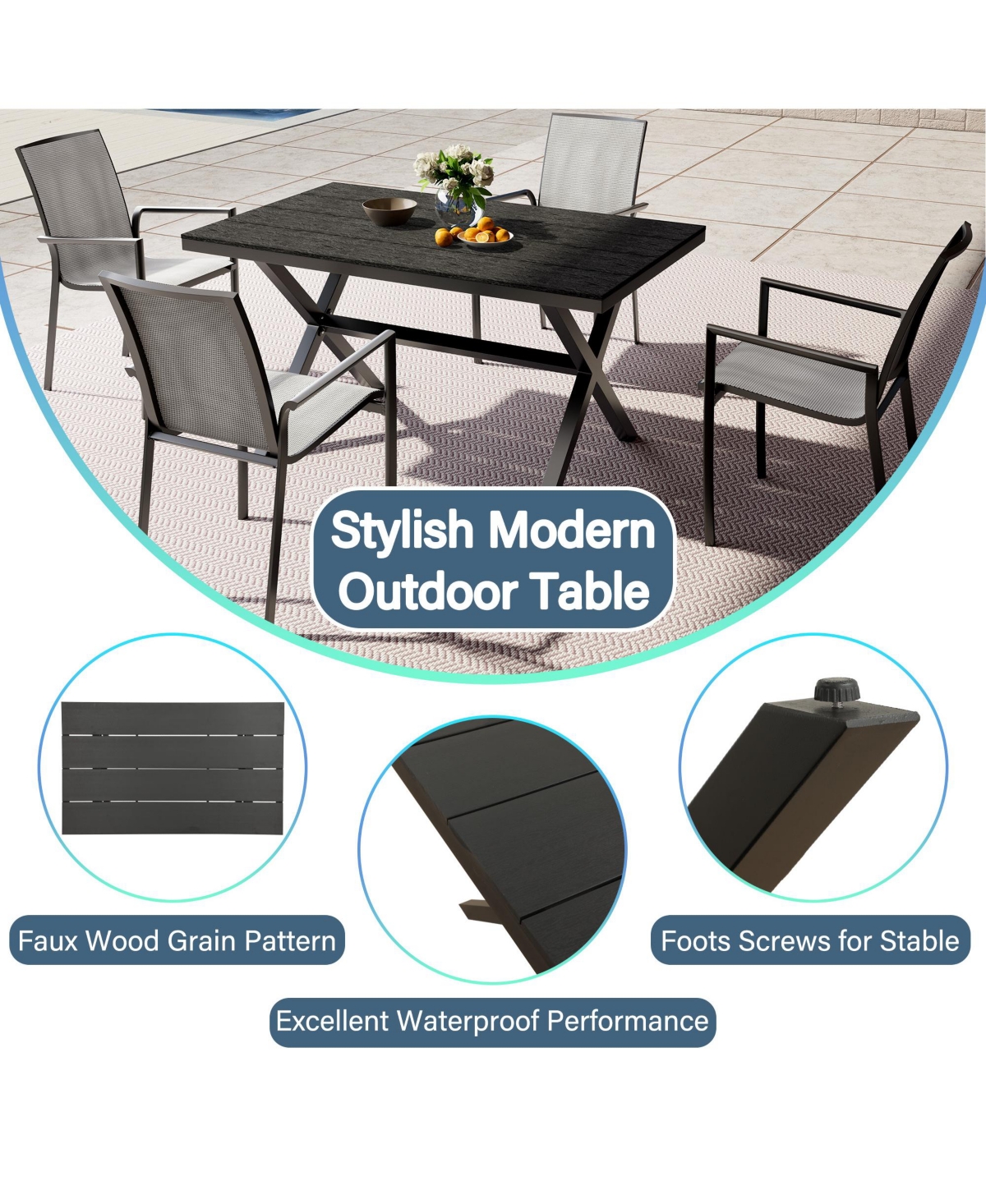 Mondawe 22x42 Inch Modern Cast Aluminum Outdoor Patio Rectangular Coffee Table