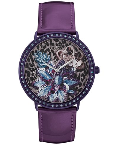 GUESS Women's Purple Leather Strap Watch 43mm U0820L3 ...