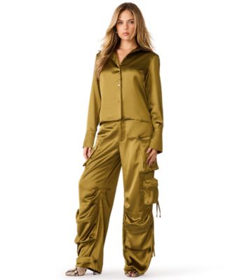Women's Mare Long Sleeve Collared Cargo Blouse and Pants, 2-Piece Set