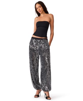 Women's Sequin Strapless-Bomber Jacket and Balloon-Leg Pants, 2-Piece Set