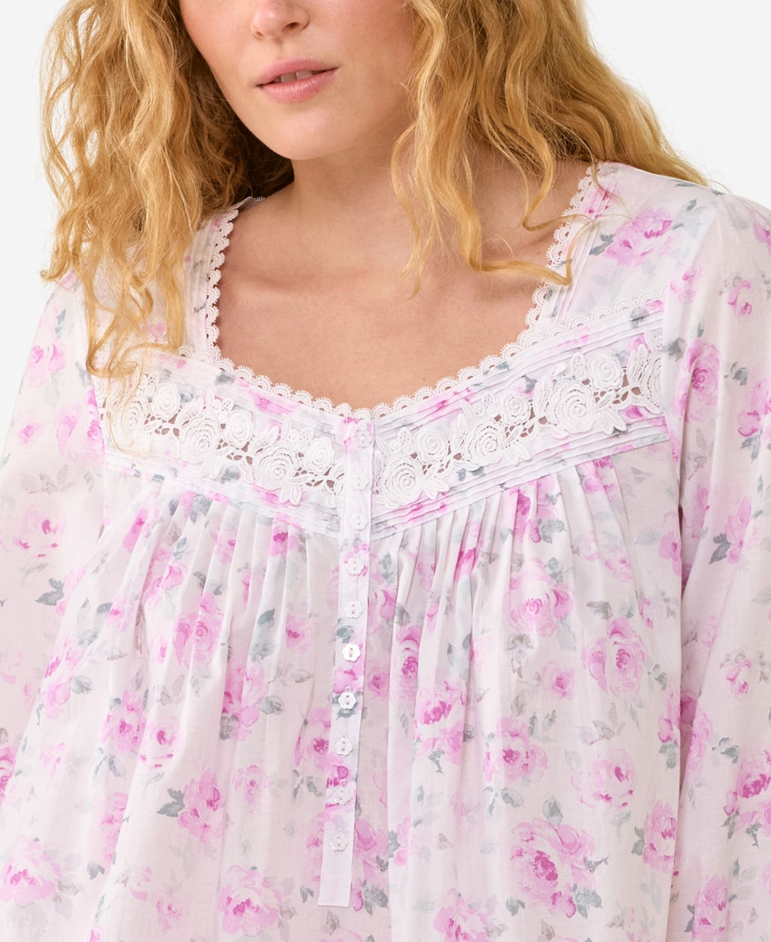 Women's Antique Rose Long-Sleeve Floral-Print Nightgown