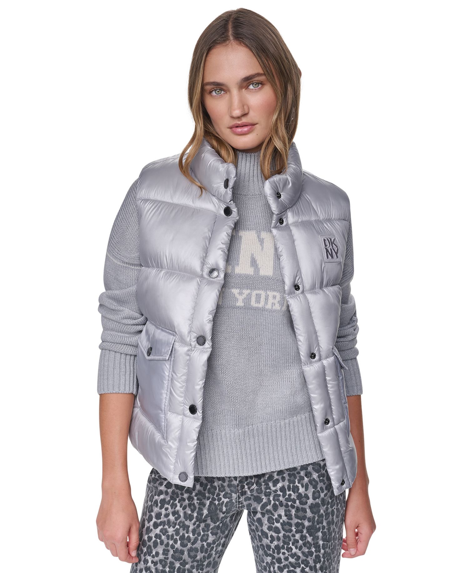 Women's Mock-Neck Puffer Vest with Logo Applique