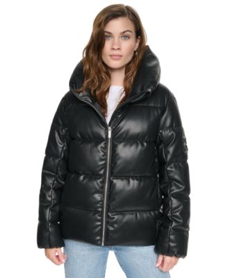 Women's Insulated Puffer Faux Leather Jacket