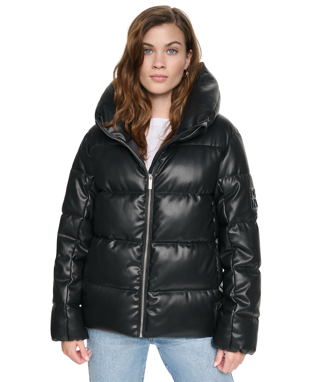 Dkny Jeans Women's Insulated Puffer Faux Leather Jacket - Black