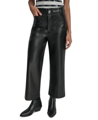Women's High-Rise Cropped Faux Leather Wide-Leg Pants