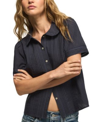 Women's Gingham Peter Pan Collar Short-Sleeve Blouse