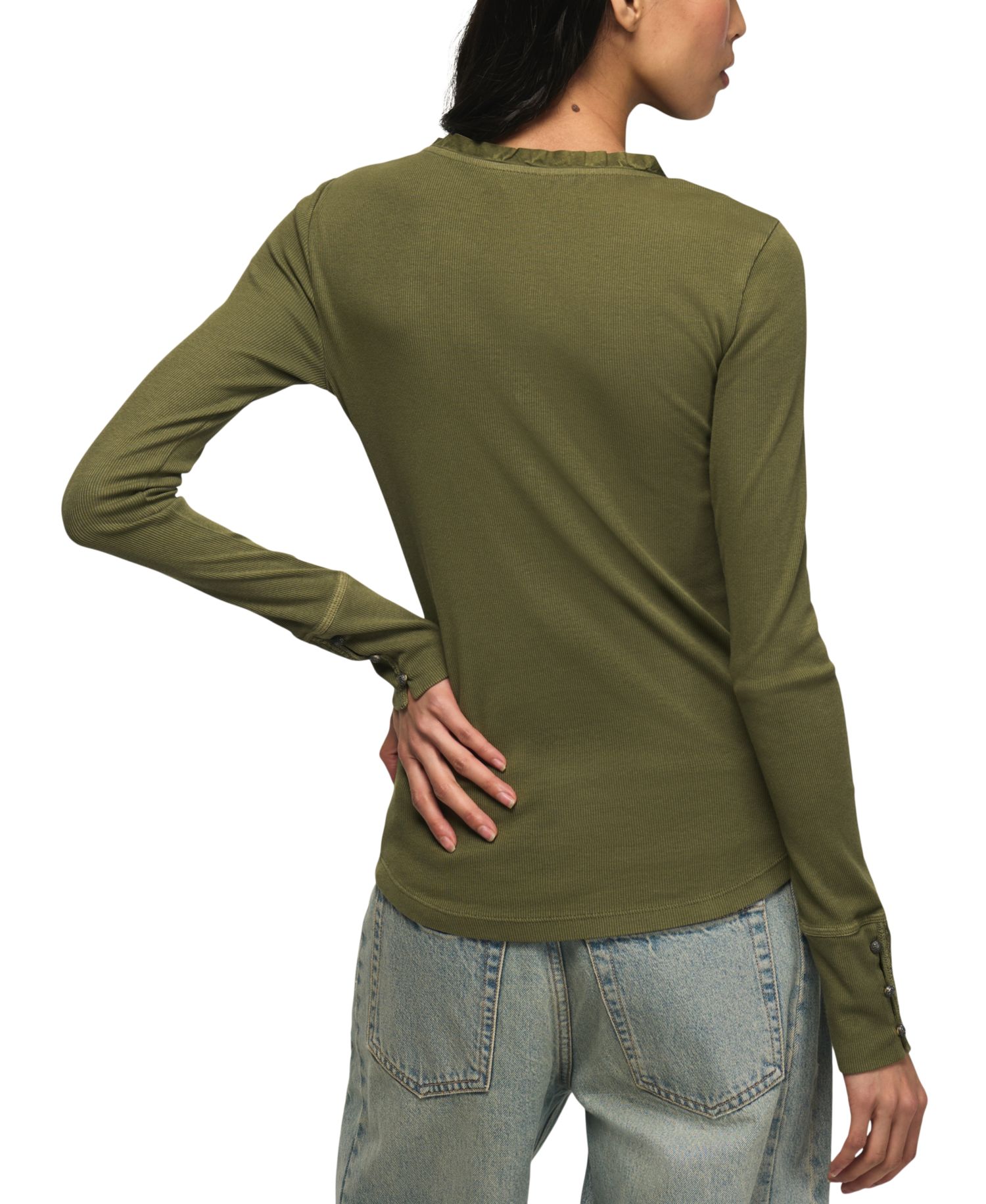 Women's Embroidered V-Neck Long-Sleeve Henley