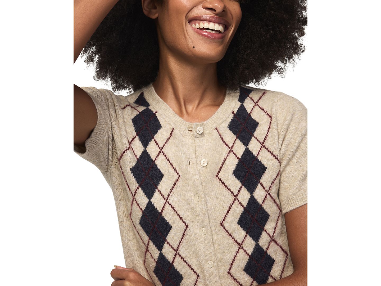 Женский кардиган Lucky Brand Argyle Crew-Neck Short-Sleeve, цвет: Овсяный меланжевый — фото 5