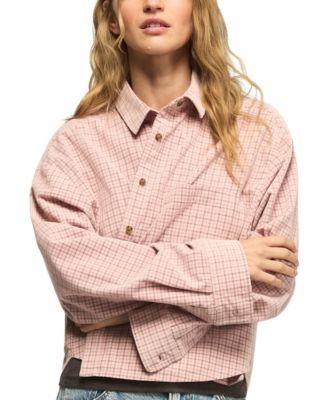 Women's Cropped Plaid Corduroy Button-Up Shirt