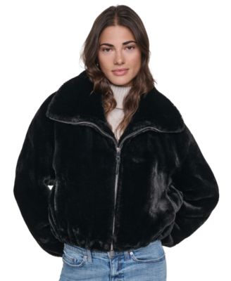 Women's Faux Shearling Cropped Zip-Up Bomber