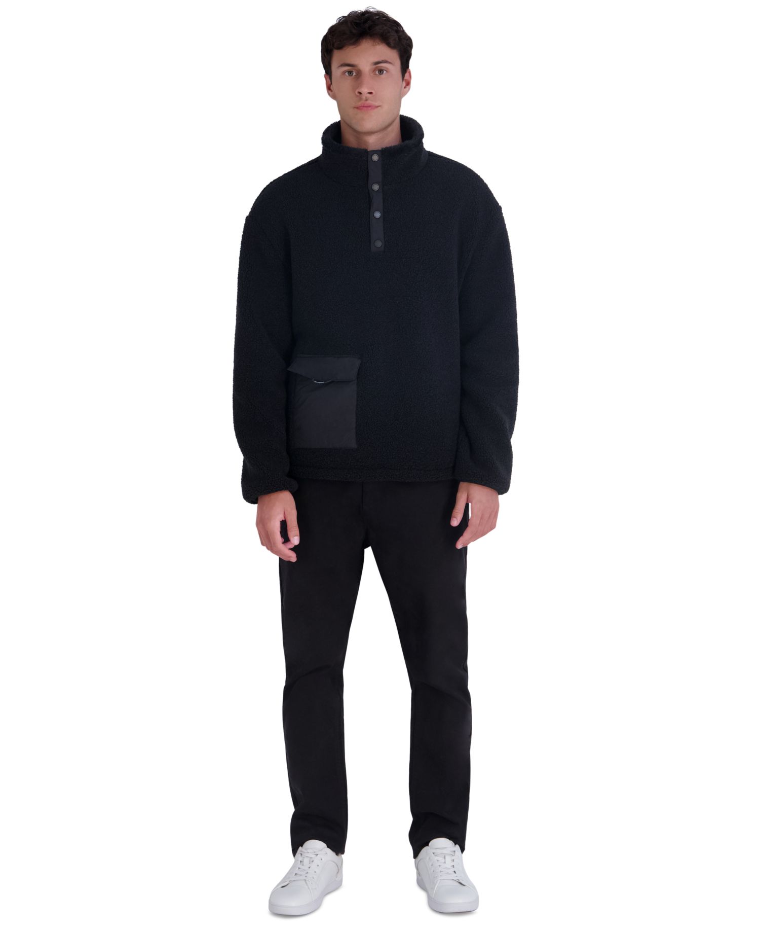 Mens's Mixed Media Sherpa Mock Neck Pullover