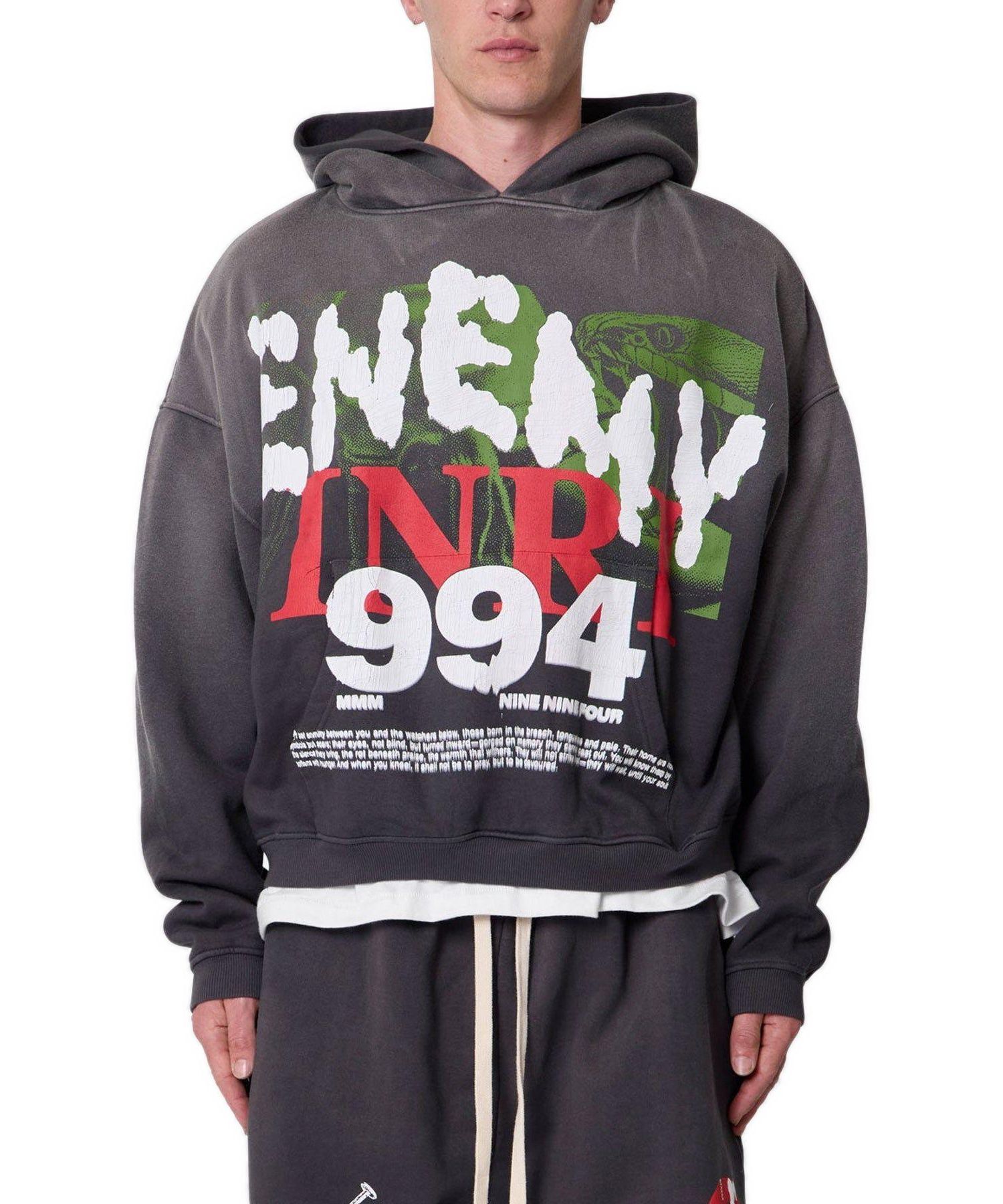 Men's Enemy Graphic Oversized Cropped Hoodie