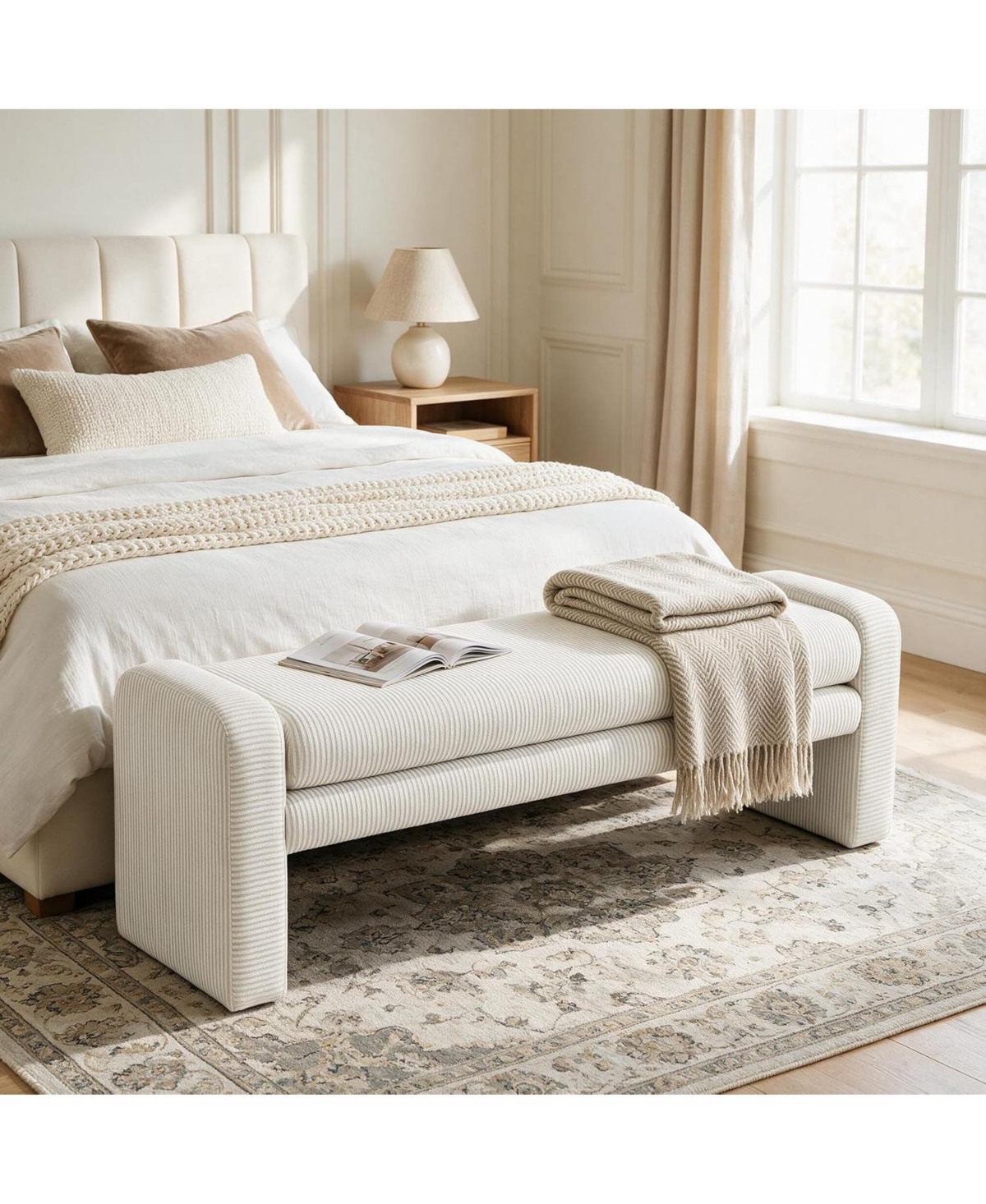 Tribesigns Solid Wood End of Bed Bench with Cushion - White