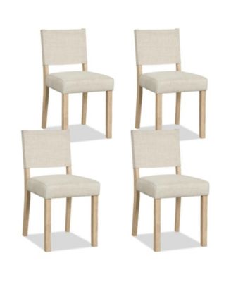 Set of 4 Linen Upholstered Dining Chairs with Solid Rubber Wood Legs