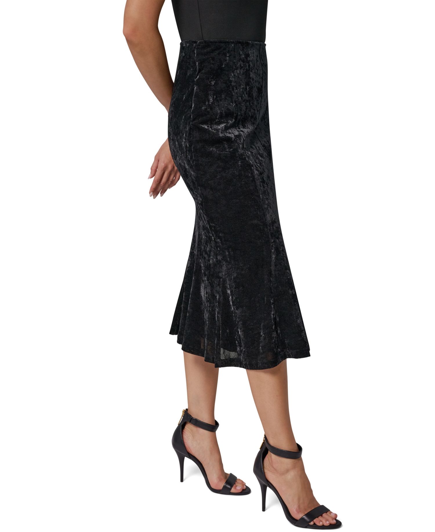 Women's Stretch High-Waisted Velvet Midi Skirt