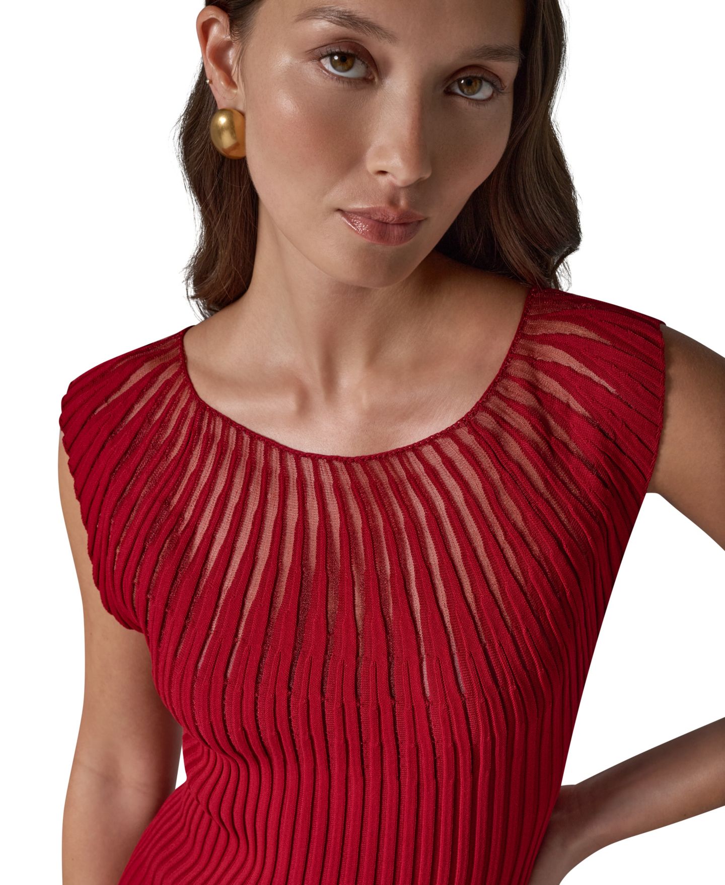 Женский рифлёный свитер Donna Karan New York для невысоких без рукавов с круглым вырезом, цвет: Красный бархатный — фото 5