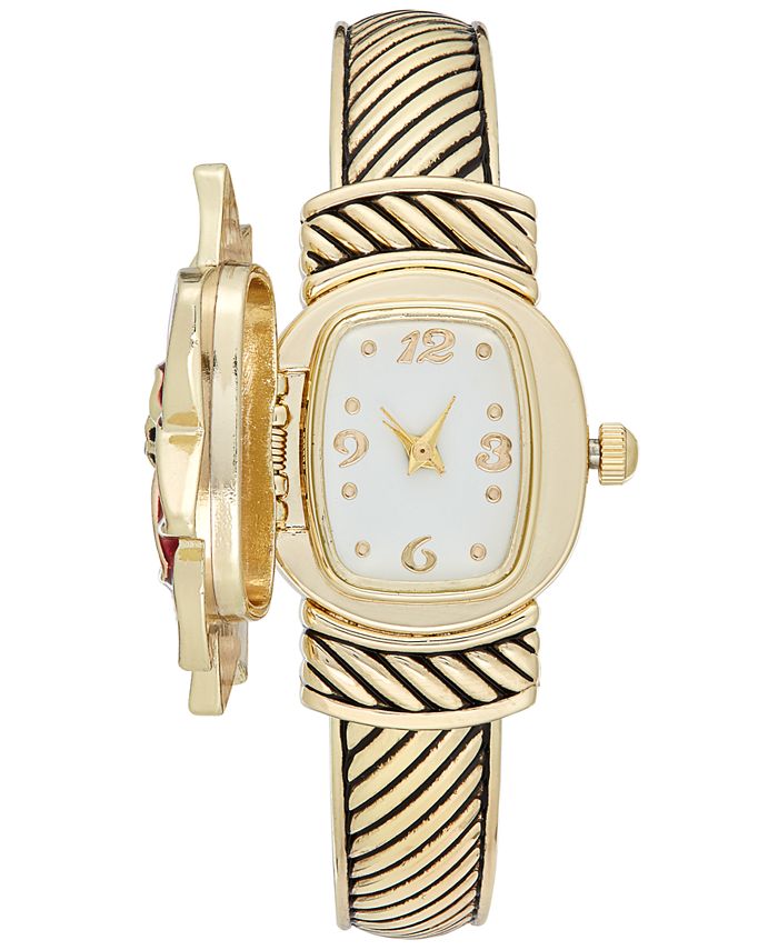 Charter Club Women's Gold-Tone Poinsettia Cuff Bracelet Watch 35mm ...