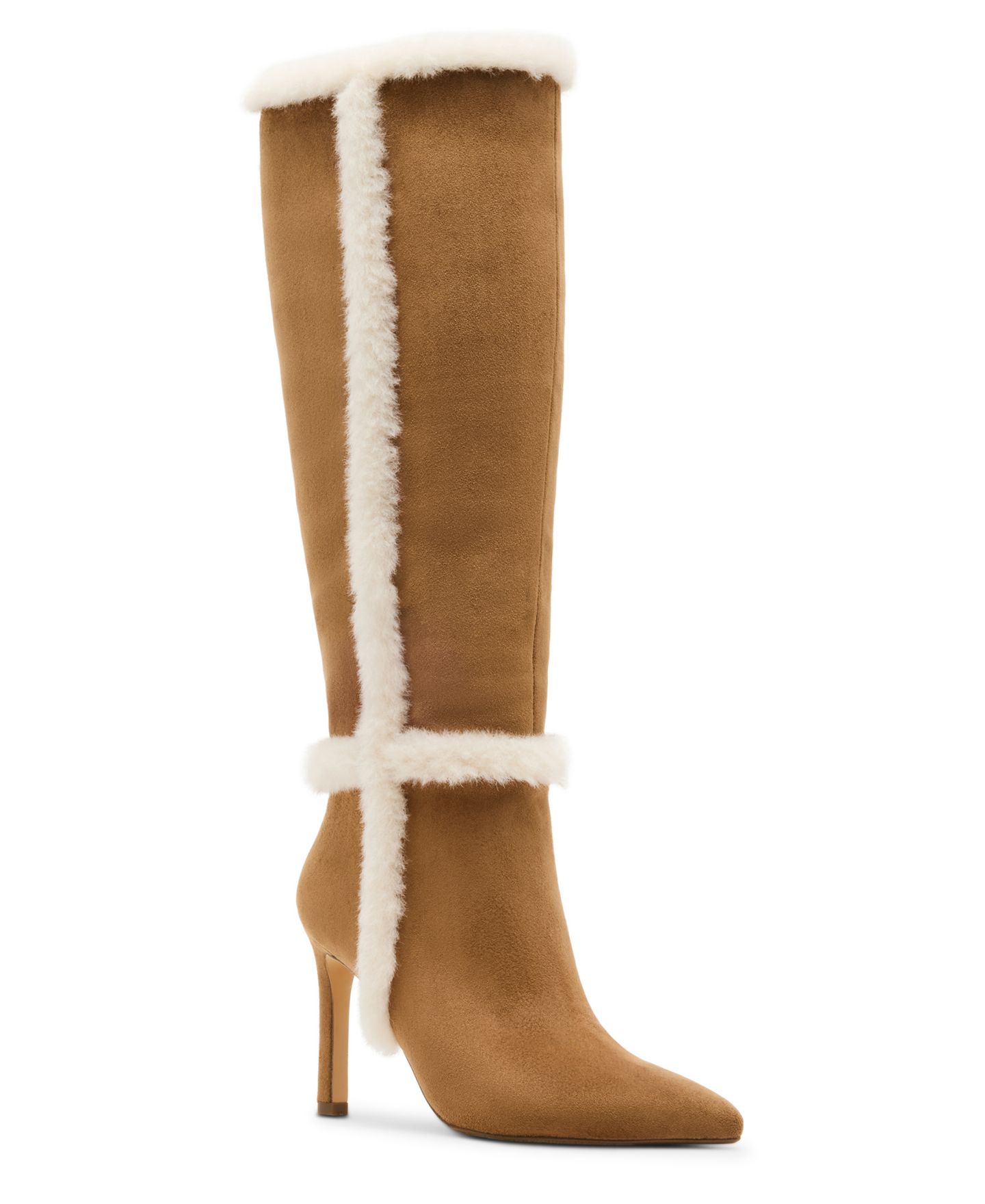 Женские ботинки Madden Girl Pine Faux-Fur Trim Tall Stiletto Dress Boots, цвет: Латте — фото 1