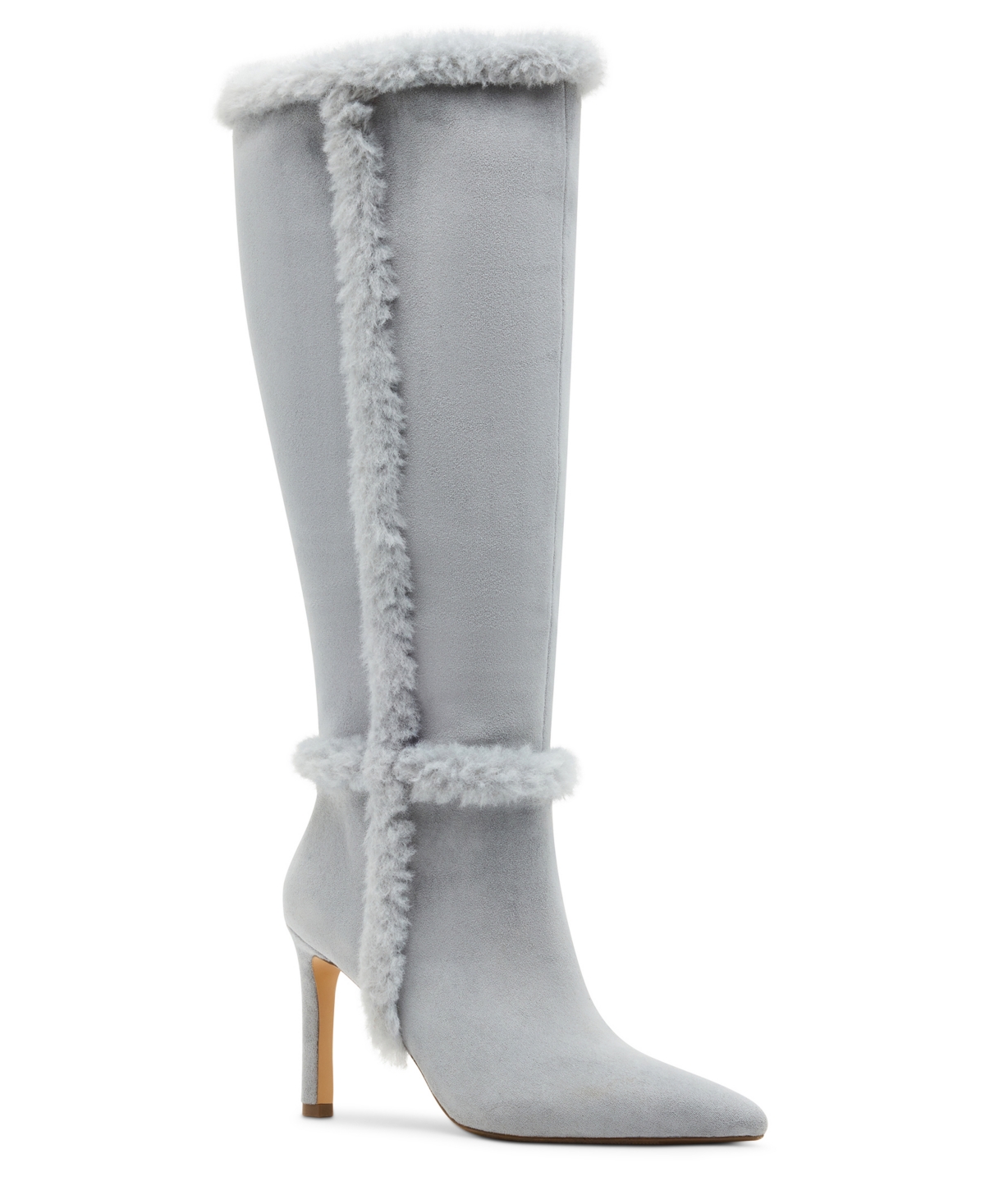 Madden Girl Women's Pine Faux-Fur Trim Tall Stiletto Dress Boots - Slate Blue