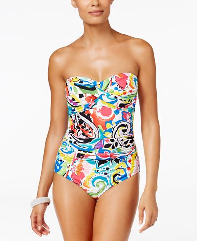 Anne Cole Painterly Paisley Twist Bandeau One-Piece Swimsuit